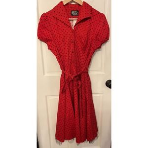 Elegant Red Polka Dot Midi Dress